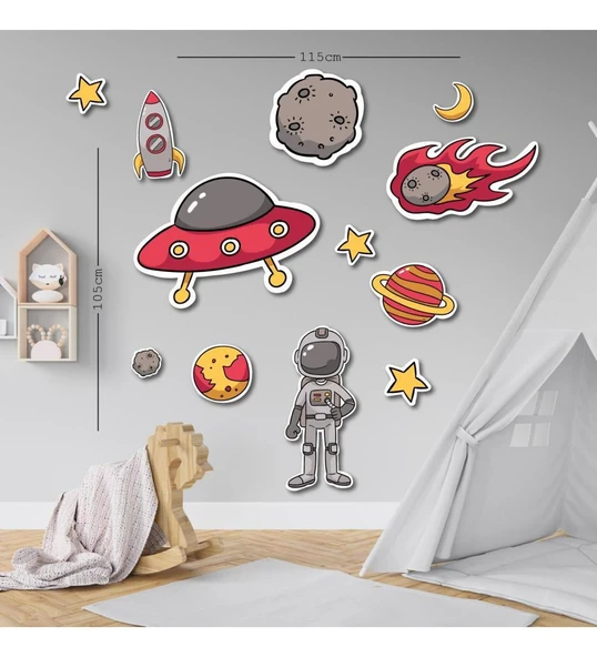 Çocuk Odası Uzay Temalı Renkli Ahşap Tablo - Resim 2