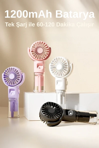 Taşınabililir Su Hazneli Mini Usb Şarjlı 3 Kademeli Askılı El Vantilatör Fan Soğutucu F4 - 8