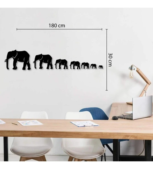 Sıralı Filler Görünümlü 7 Fil Siyah Ahşap MDF Tablo - Resim 2