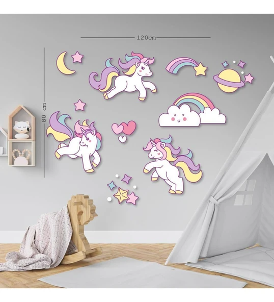 Çocuk Odası Unicorn Temalı Renkli Ahşap Tablo - 2