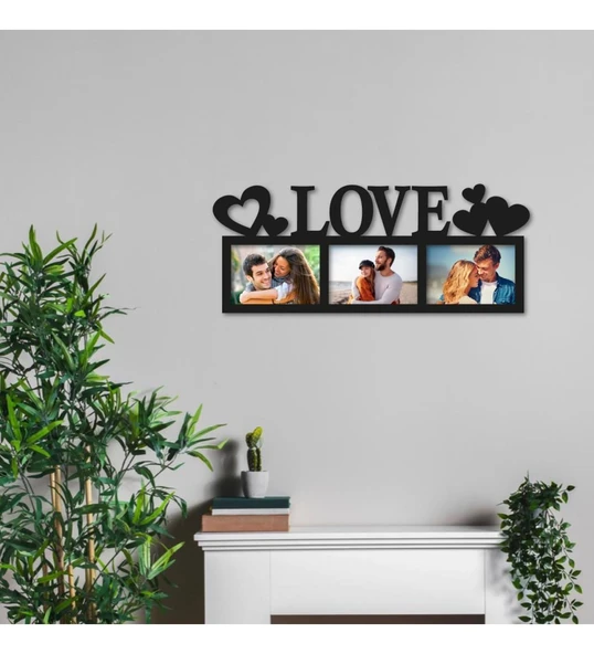 Kişiye Özel LOVE yazılı Resimli Ahşap Tablo 40x10 - Resim 2