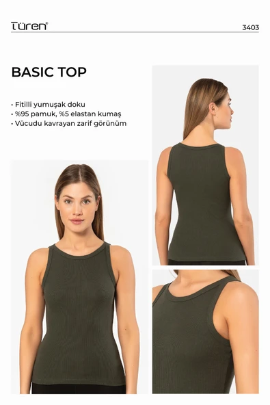 Kadın Halter Yaka Fitilli Atlet 3403/Haki - 2