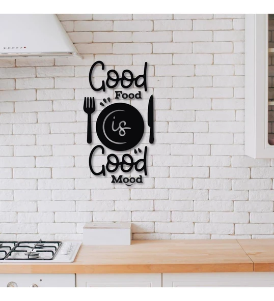 Ahşap Dekoratif Siyah Good Food is Good Mood Yazılı Mutfak Tablo Süsü; - 1