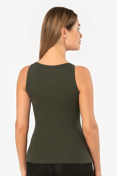 Kadın Halter Yaka Fitilli Atlet 3403/Haki - 4