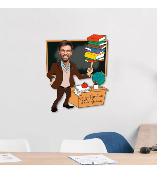 Meşgalem Tasarım Erkek Öğretmen Baskılı Tablo Duvar Süsü Ahşap ürün görseli 1