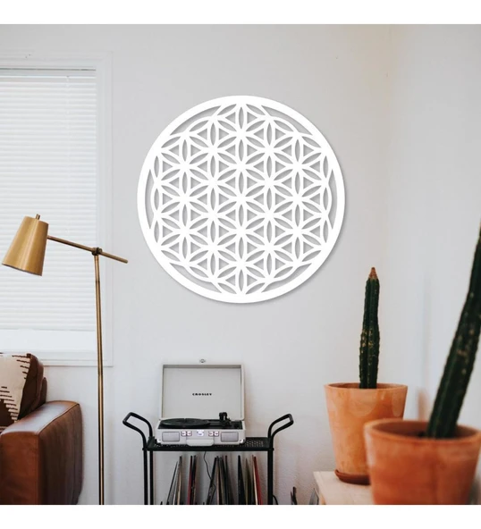 Kutsal Geometri Yaşam Çiçeği Beyaz Ahşap Tablo ürün görseli 1