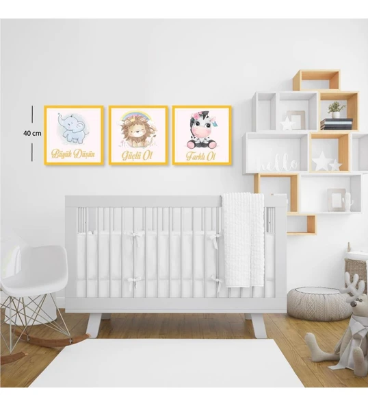 3 Parça Çocuk Odası Güçlü Ol Duvar Süsü Ahşap - Resim 2