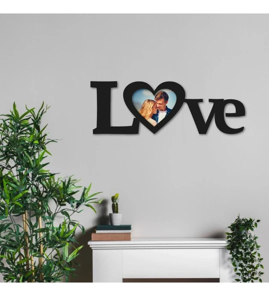 Kişiye Özel LOVE yazılı Resimli Ahşap Tablo 40x15 - 2