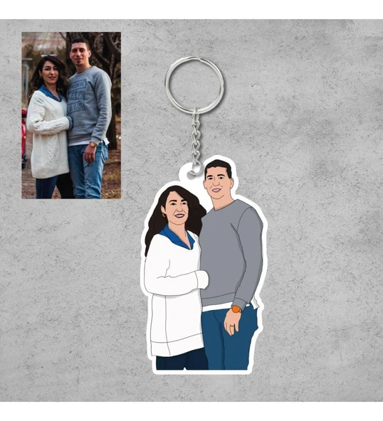 Sevgililere Özel Karikatür Çizim Anahtarlık (2 Adet) ürün görseli 1