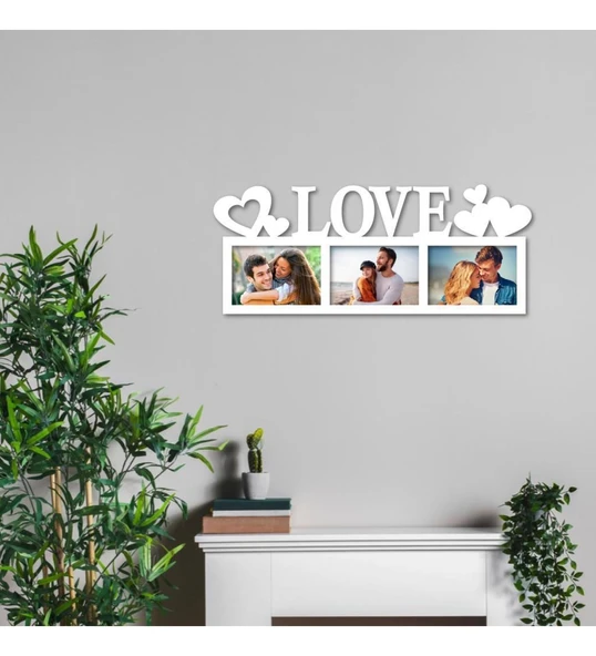 Kişiye Özel LOVE yazılı Resimli Ahşap Tablo 40x10 ürün görseli 1