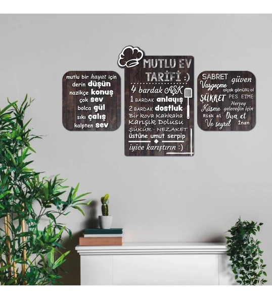 Ahşap Duvar Tablosu Mutlu Ev Tarifi ürün görseli 1