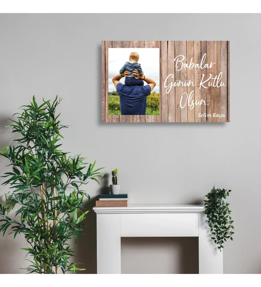 Babalar Gününe Özel Resimli Duvar Dekoru Tablo Beyaz 40x25cm - 2