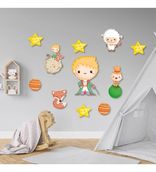 Çocuk Odası Küçük Prens Temalı Renkli Ahşap Tablo ürün görseli 1