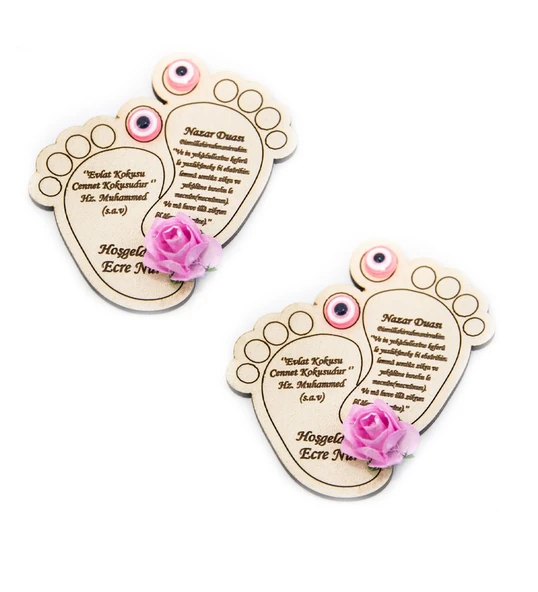 İsme Özel Ahşap Ayak Kız Bebek Magnet Nazar Dualı - 25 Adet ürün görseli 1