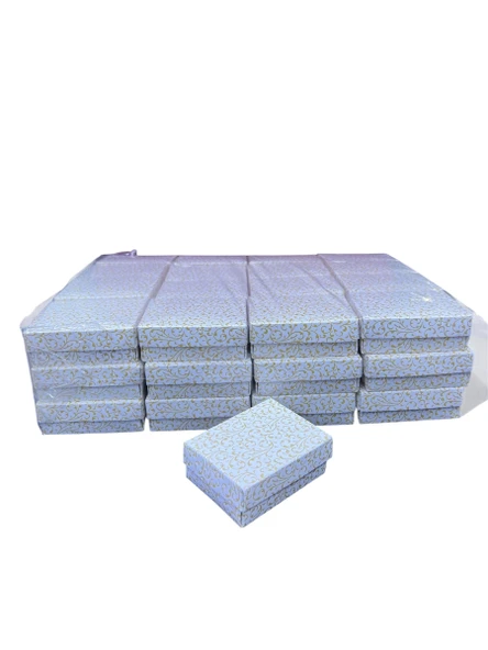 Karton Süngerli Beyaz Gold Çizgili Renk 8/6 cm 48 Adet Üçlü Set Takı Kutusu - Resim 4