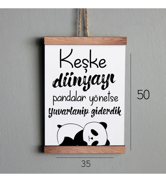 Ahşap Tablo Duvar Süsü Keşke Dünyayı Pandalar Yönetse - Resim 2