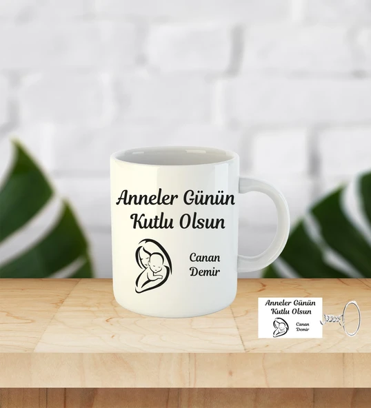 Anneler Gününe Özel İnci Beyazı Kupa Bardak Anahtarlık Hediyeli ürün görseli