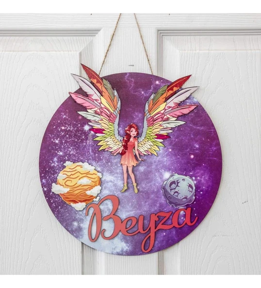 Melek Kanatlı İsme Özel Çocuk Odası Kapı Süsü ürün görseli 1