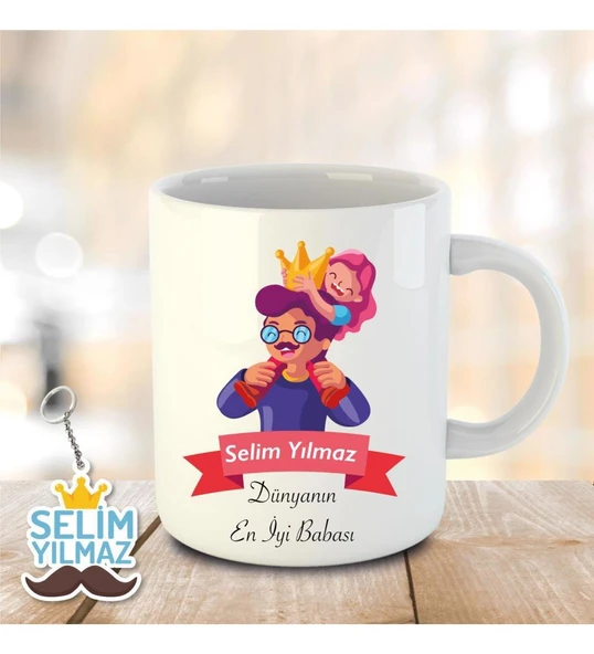 İsme ve Babalar Gününe Özel Kupa Bardak ve Anahtarlık Hediye - 13 ürün görseli 1
