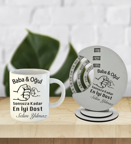 Babalar Günü Özel Kişiselleştirilebilir Ahşap Döner Takvim Ve Kupa ürün görseli 1