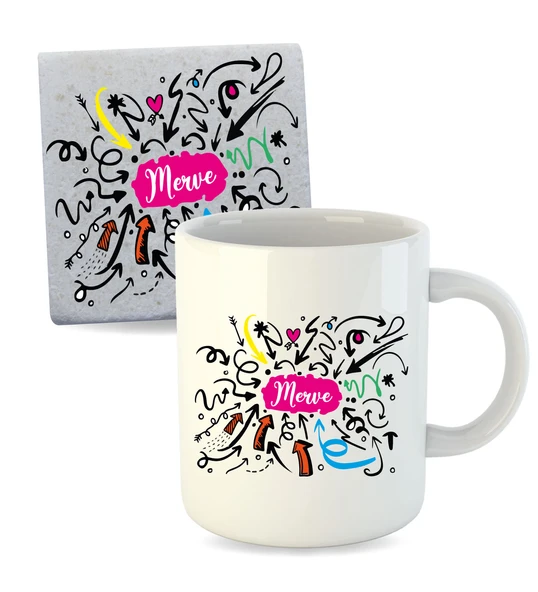 Sevgiliye Özel ve İsme Özel İnci Beyazı Porselen Kupa Bardak ve Bardak Altlığı ürün görseli 1