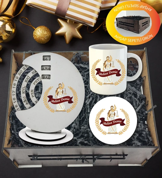 Kişiye Özel Avukat Temalı Döner Takvim Kupa Ve Kupa  Altlığı  Hediye Sepeti ürün görseli 1