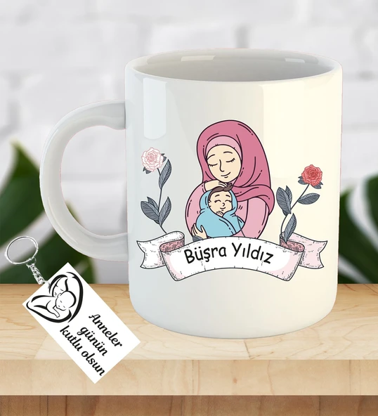 İsme ve Anneler Gününe Özel Kupa Bardak Anahtarlık Hediye ürün görseli 1
