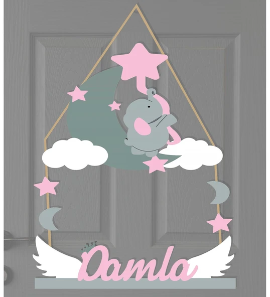 Meşgalem Balon  ve Melek Kanatları Temalı Kişiye Özel Kapı Süsü ürün görseli 1