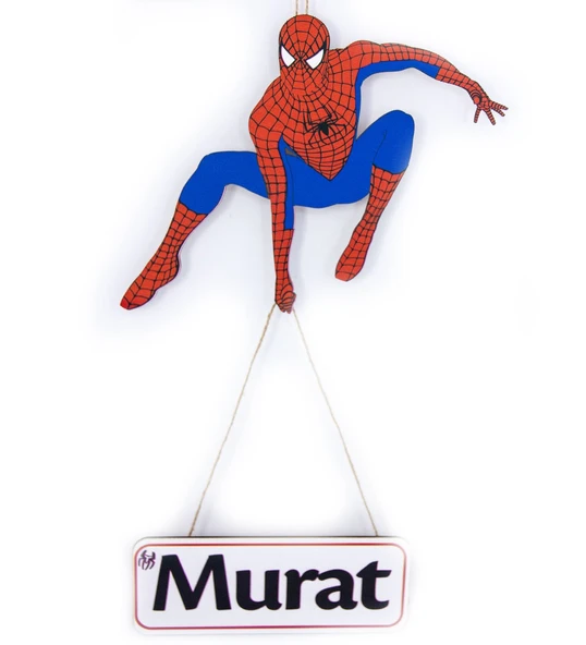İsme Özel Örümcek Adam Ahşap Bebek Kapı Süsü - Resim 2