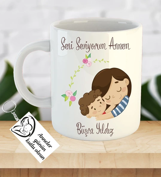 İsme ve Anneler Gününe Özel Kupa Bardak Anahtarlık Hediye ürün görseli 1