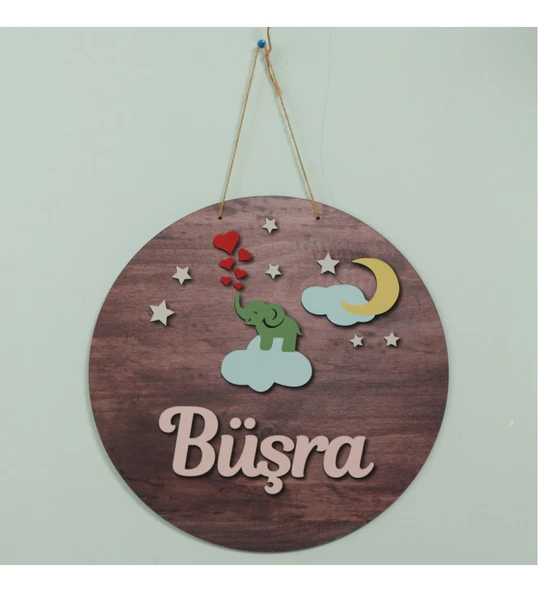 Meşgalem Fil ve Bulut Temalı Kişiye Özel Kapı Süsü ürün görseli 1