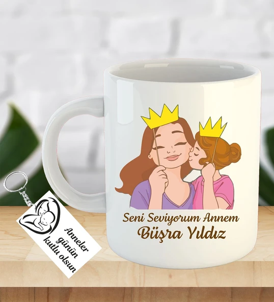 İsme ve Anneler Gününe Özel Kupa Bardak Anahtarlık Hediye ürün görseli 1
