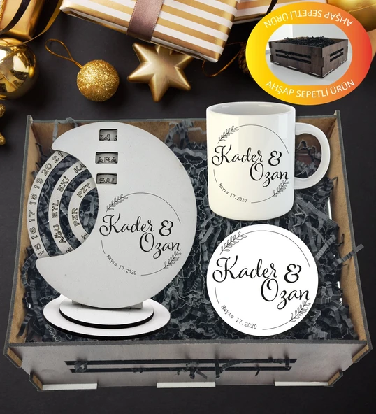 Kişiye Özel Sevgililer Günü Temalı Döner Takvim Kupa Ve Kupa  Altlığı  Hediye Sepeti ürün görseli 1