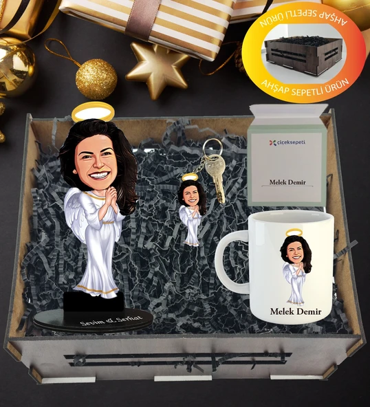 Kişiye Özel Karikatür , Anahtarlıklı Ve Kupa Hediye Sepeti ürün görseli 1