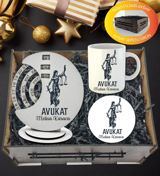 Kişiye Özel Avukat Temalı Döner Takvim Kupa Ve Kupa  Altlığı  Hediye Sepeti ürün görseli 1