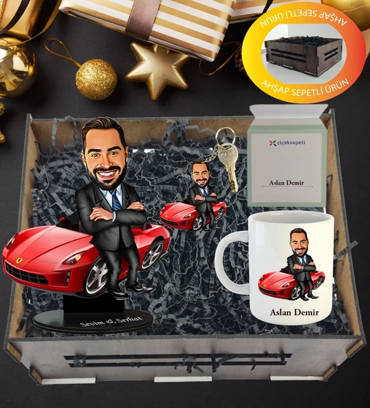 Kişiye Özel Karikatür ,  Anahtarlıklı Ve Kupa Hediye Sepeti ürün görseli 1