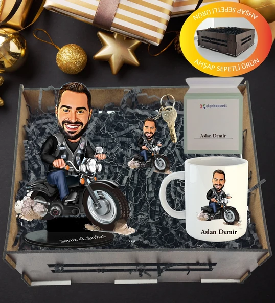 Kişiye Özel Karikatür , Anahtarlıklı Ve Kupa Hediye Sepeti ürün görseli 1