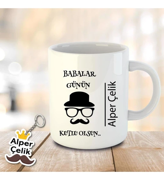 İsme ve Babalar Gününe Özel Kupa Bardak ve Anahtarlık Hediye - 25 ürün görseli 1