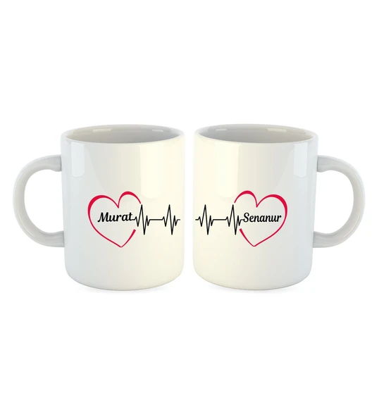 Sevgililer Gününe ve İsme Özel İnci Beyazı Porselen 2 Adet Kupa Bardak ürün görseli 1