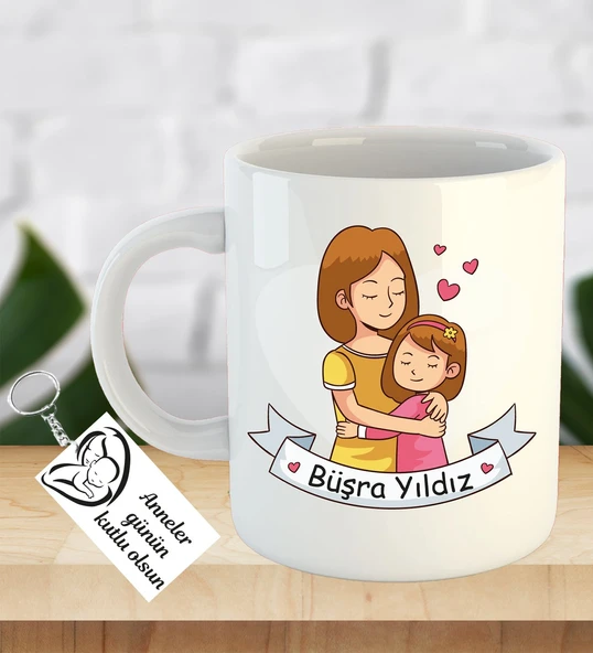İsme ve Anneler Gününe Özel Kupa Bardak Anahtarlık Hediye ürün görseli 1