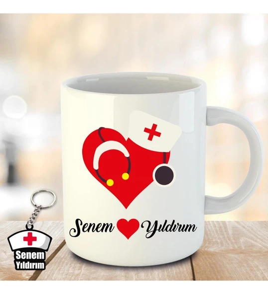 İsme ve Hemşireler Gününe Özel Kupa Bardak ve Anahtarlık - 2 ürün görseli 1