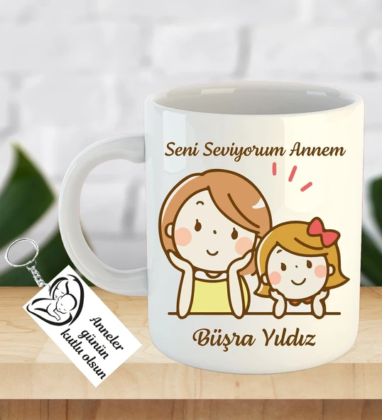 İsme ve Anneler Gününe Özel Kupa Bardak Anahtarlık Hediye ürün görseli 1