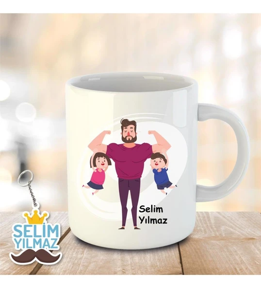 İsme ve Babalar Gününe Özel Kupa Bardak ve Anahtarlık Hediye - 8 ürün görseli 1