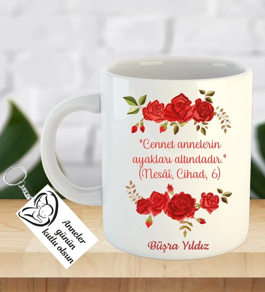İsme ve Anneler Gününe Özel Kupa Bardak Anahtarlık Hediye ürün görseli 1