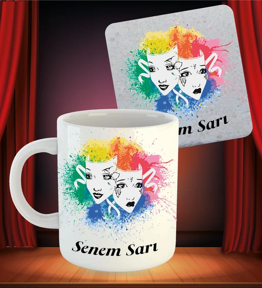 Kişiye Özel Dünya Tiyatro Günü Kupa Bardak ve Ahşap Altlık ürün görseli 1