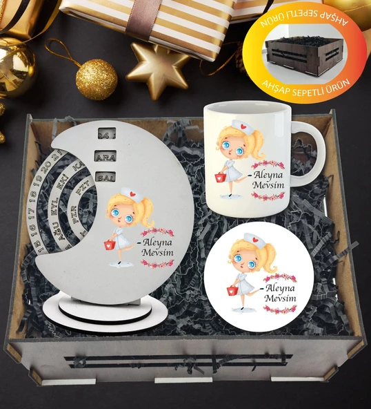 Kişiye Özel Doktor , Hemşire Temalı Döner Takvim Kupa Ve Kupa  Altlığı  Hediye Sepeti ürün görseli 1