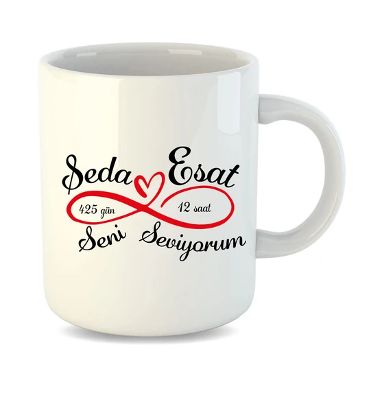 Sevgiliye Özel ve İsme Özel İnci Beyazı Porselen Kupa Bardak 2 Adet ürün görseli 1