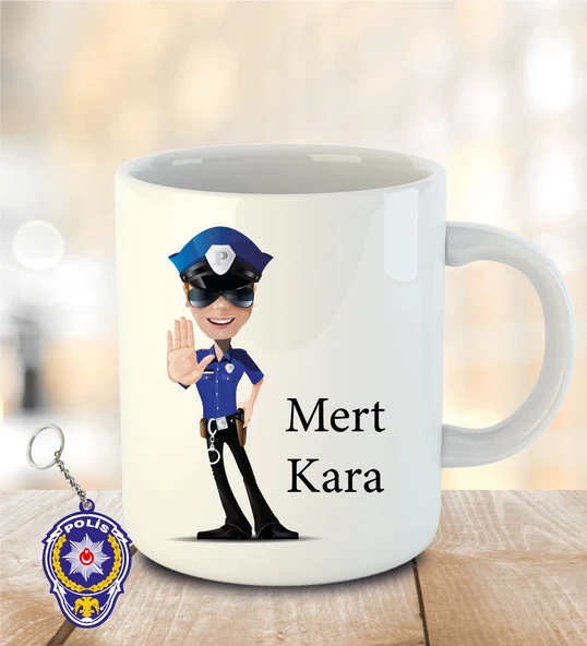 İsme ve Polis Haftasına Özel Kupa Bardak Anahtarlık Hediye ürün görseli 1