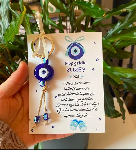 Kişiye Özel El Yapımı Nazar Boncuklu Makrome Anahtarlık (10 Adet) ürün görseli 1