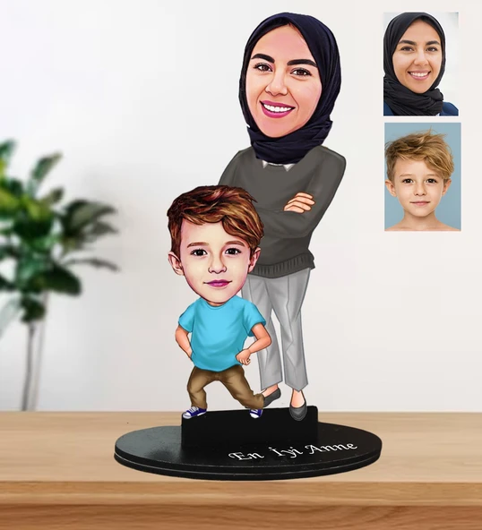 Meşgalem Anne Ve Erkek Çocuk Temalı Karikatür Biblo